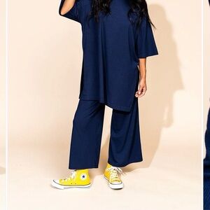 Dressed in lala Navy Blue ribbed playsuit